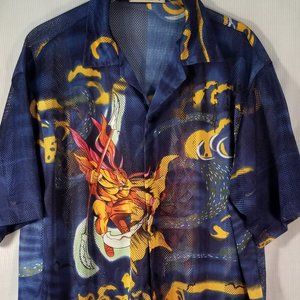 Guo Lhi Ting Shirt Mesh strips with fighting man mofit Mens size M  VintageY2K